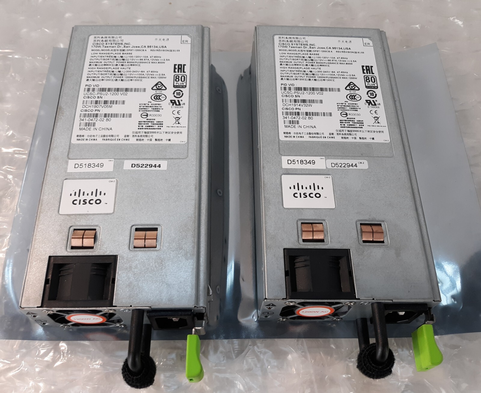 Pair of Cisco UCSC-PSU2-1200 1200W V02 341-0472-02 B0 Server Power Supply