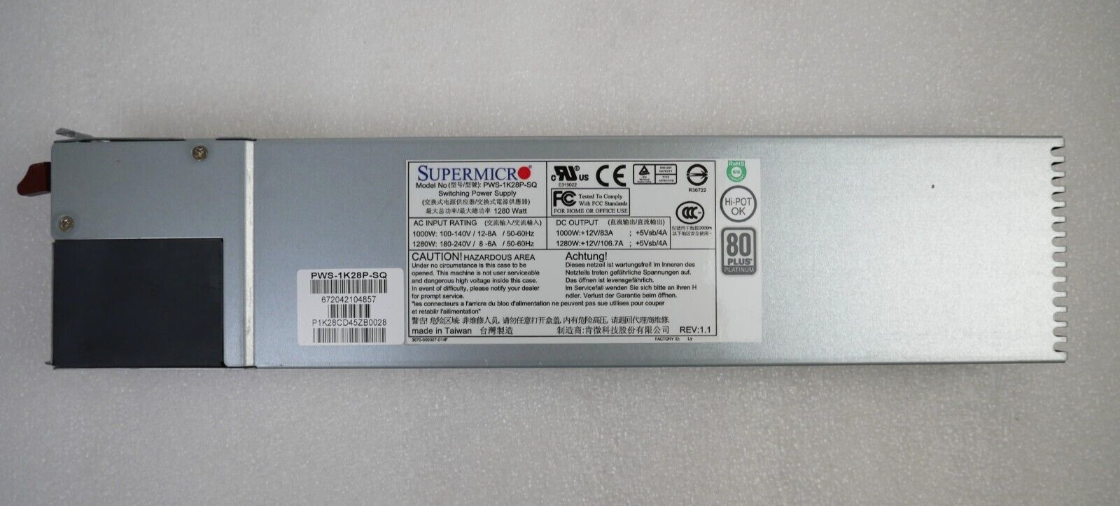 Supermicro PWS-1K28P-SQ 1280W 80Plus Platinum Server Power Supply *BROKEN HANDLE