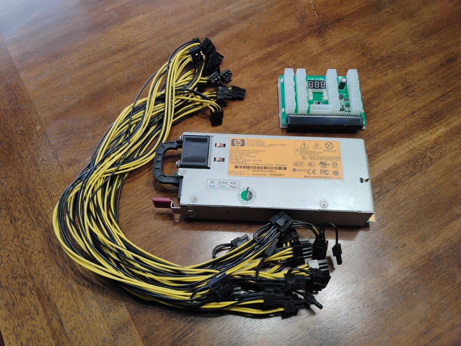 750w HP Server PSU with Breakout Board and 12x 6-PIN PCI E connectors