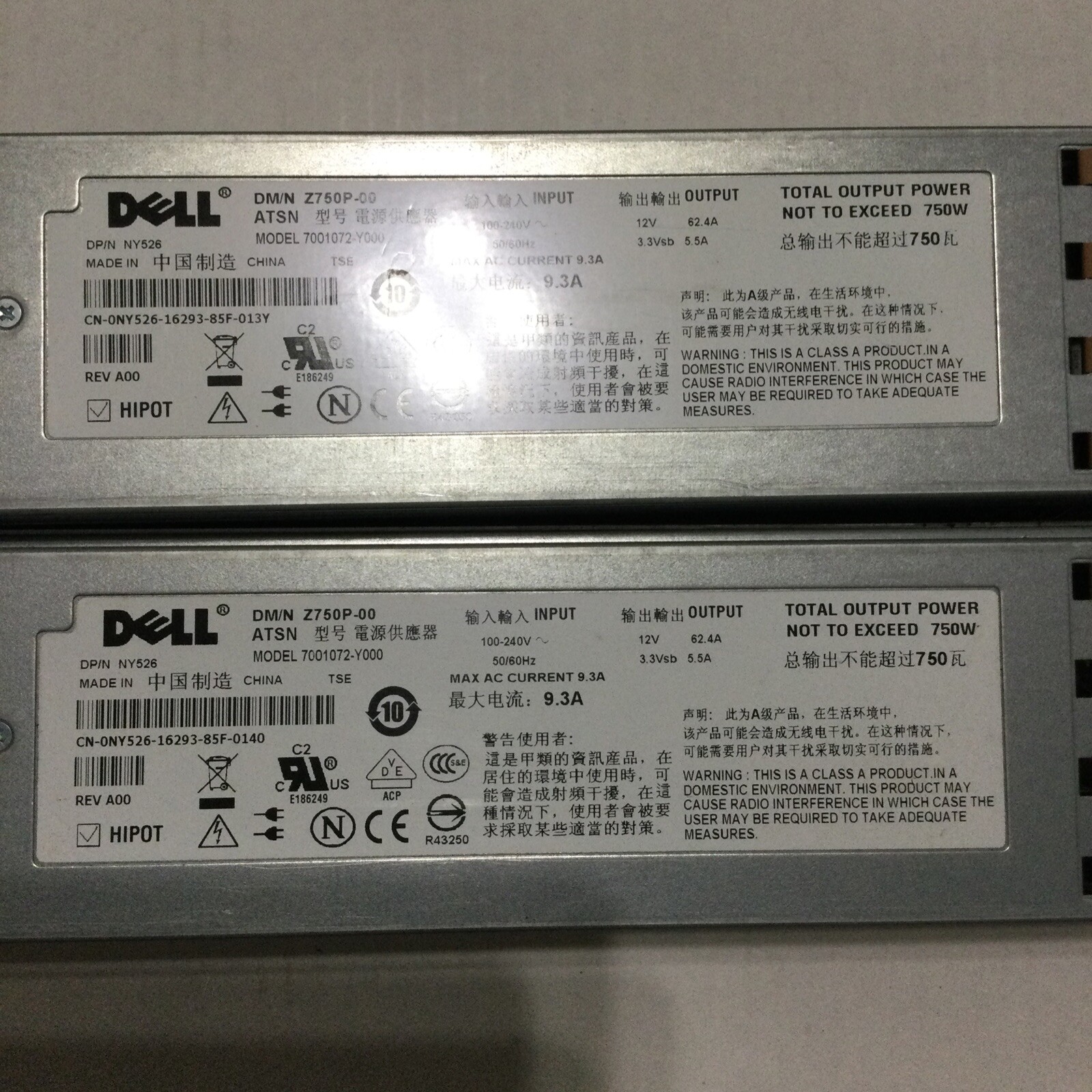 *Lot Of 2* Dell NY526 0NY526 750W  Server Power Supply Z750P-00 (B908)