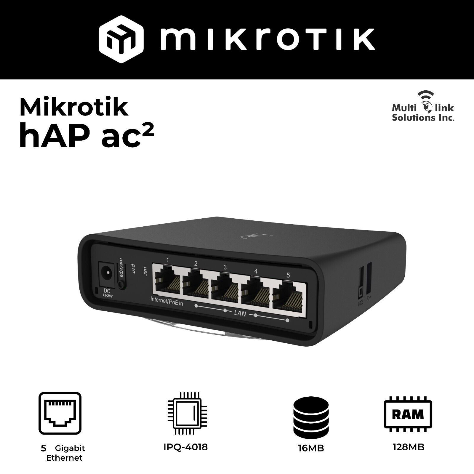 MikroTik hAP ac2 2.4/5GHz wireless Access Point (RBD52G-5HacD2HnD-TC)