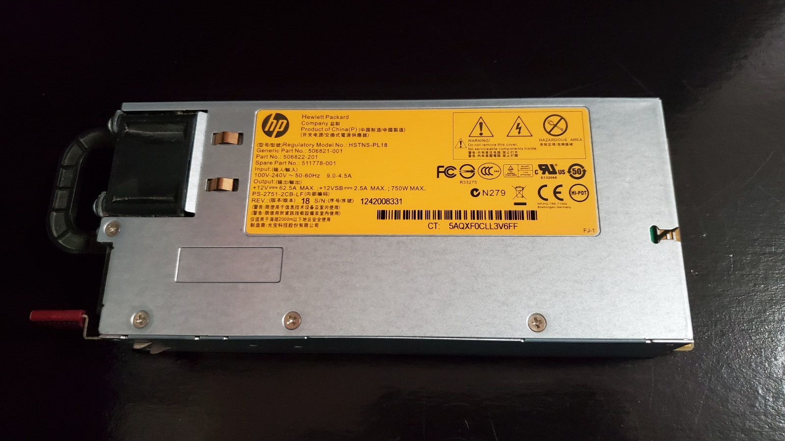 HP HSTNS-PL18 750W Server Power Supply P506822-201, HSTNS-PD18 506822-101 PSU