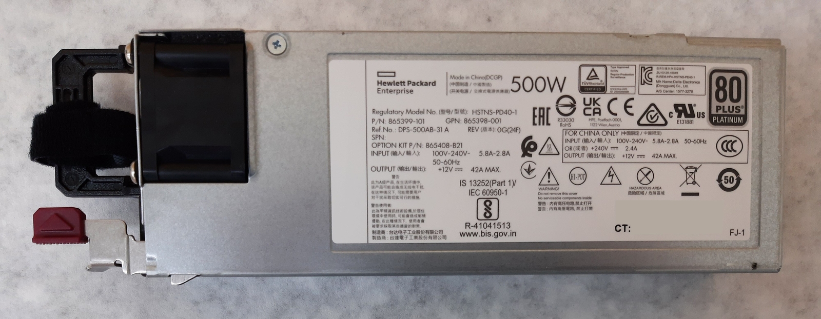 HPE 500W Server Power Supply HSTNS-PD40-1 P/N 865399-101 / 865398-001