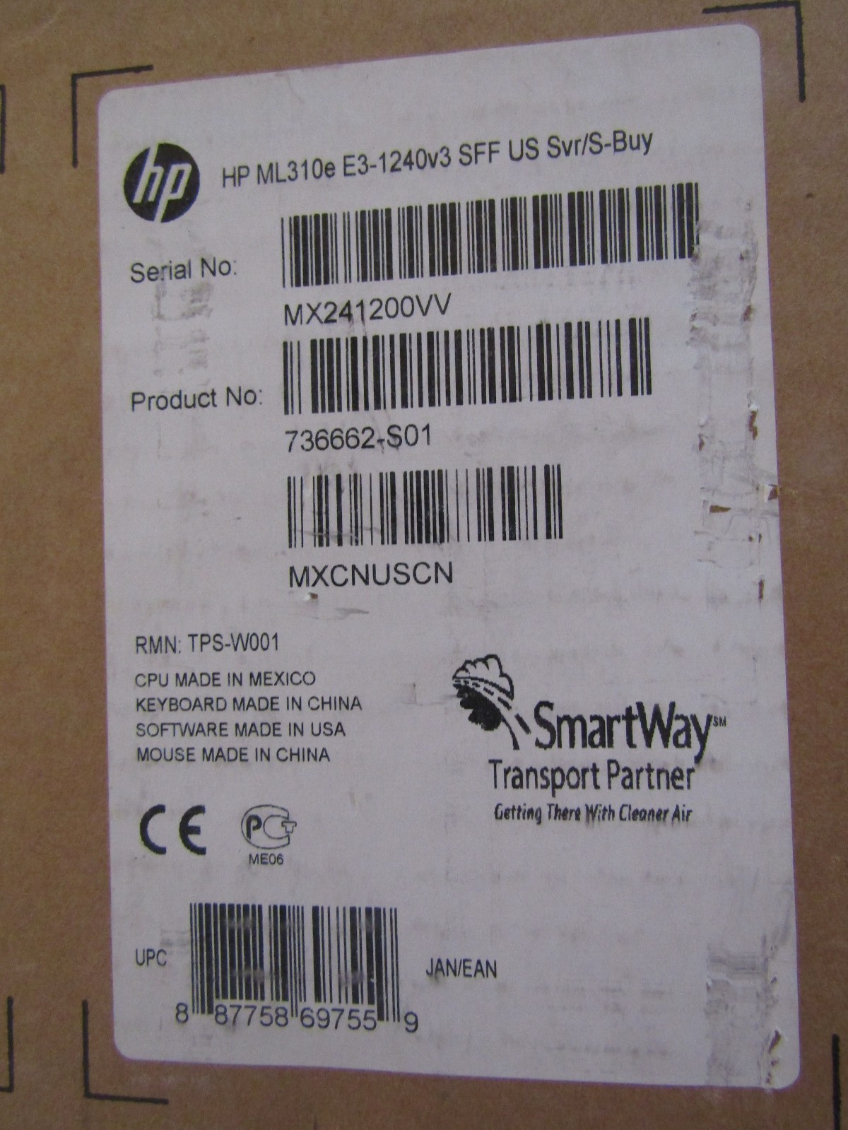 HP  ML310e E3-1240v3 SFF US Svr/S-Buy Product No. 736662-S01