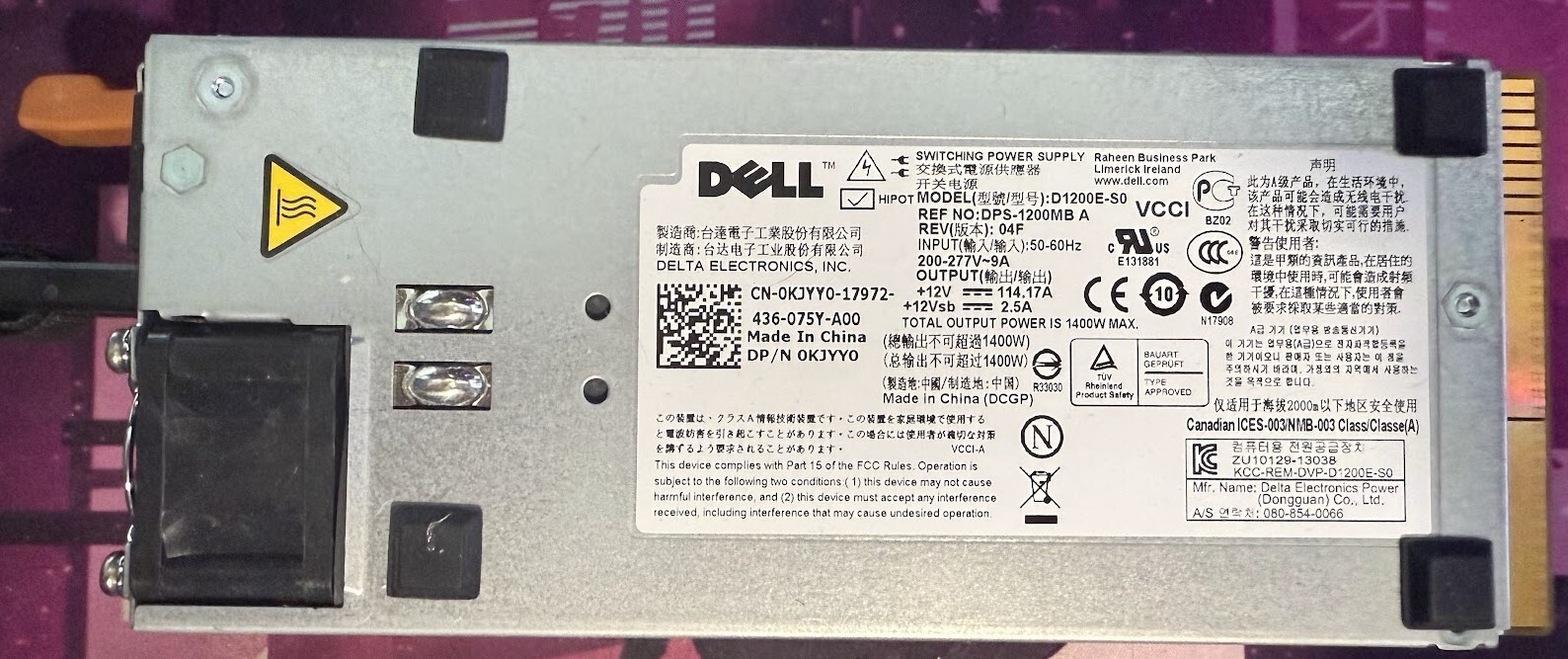Dell CB-0KJYY0 D1200E 1400W Switching Server Power Supply 80 Plus Platinum