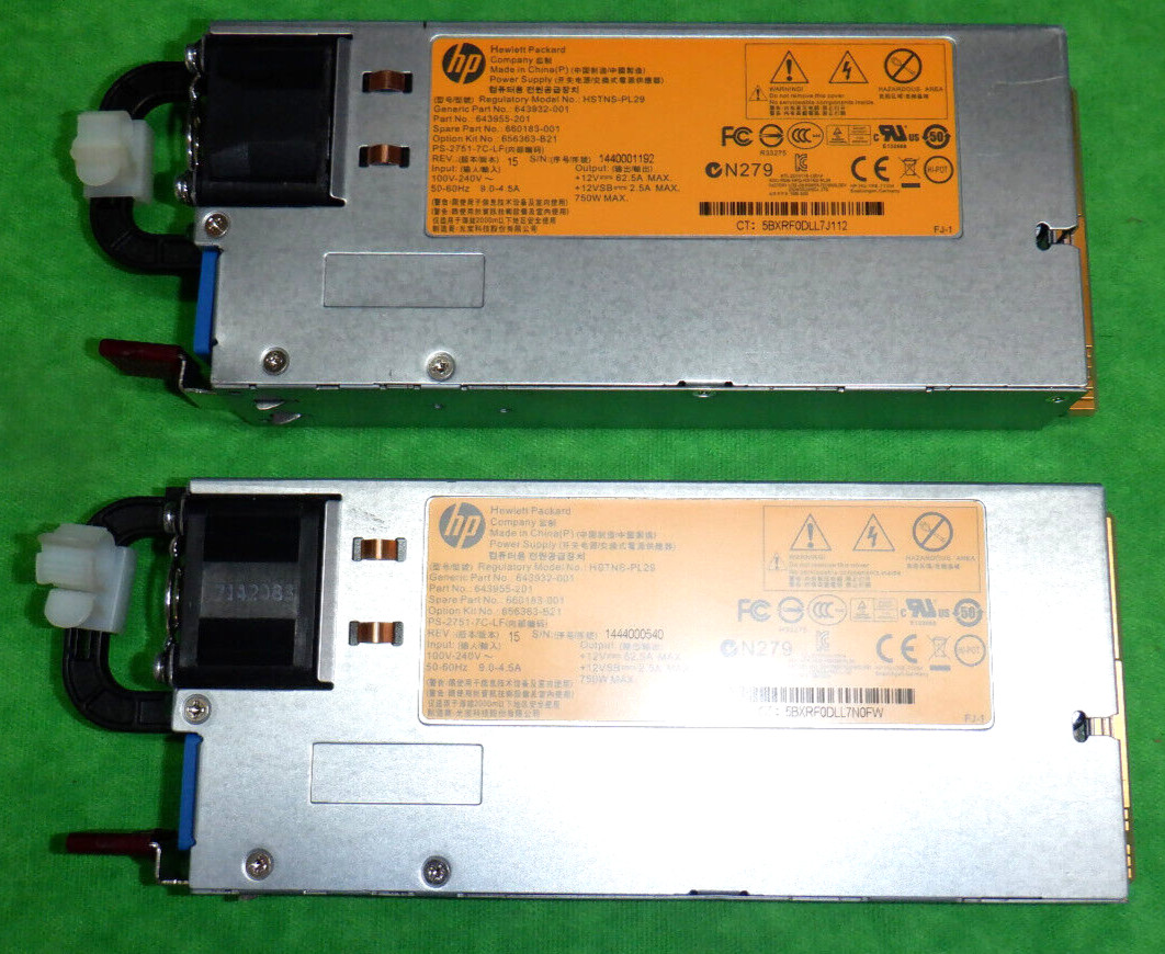 HP 750W HSTNS-PL29 Server Power Supply 660183-001  643932-001    LOT OF 2   @ R