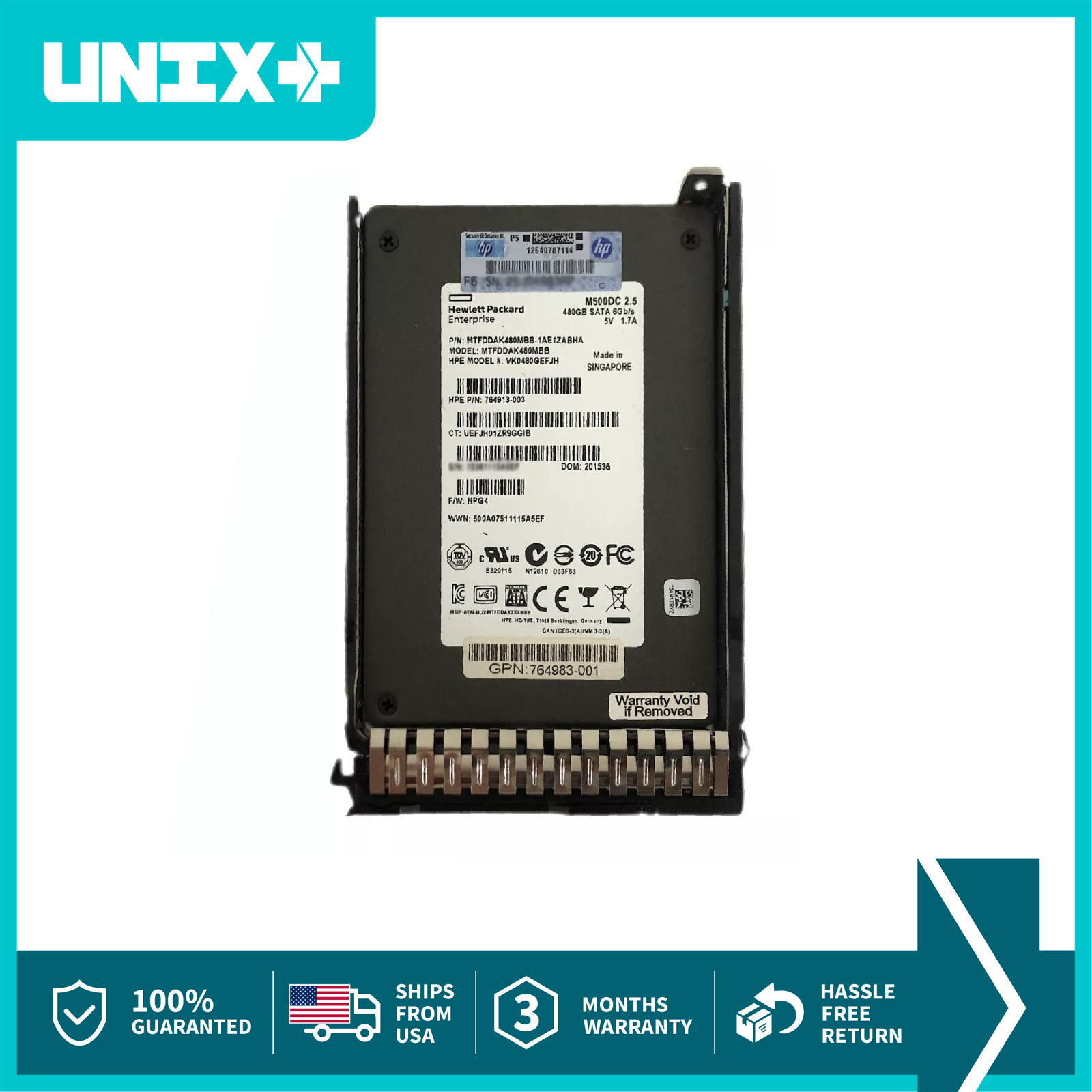 HP 480GB SATA SSD 764913-003 2.5 Enterprise Hard Drive for HP Server G6 G7
