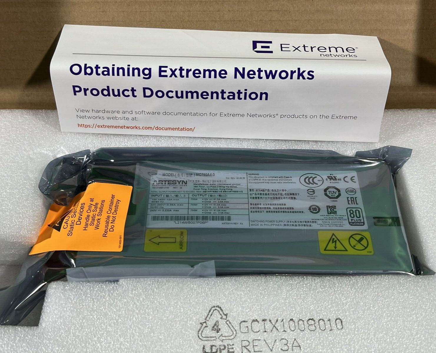 Extreme Networks ARTESYN VSP/SLX 750w FRONT-BACK Server POWER SUPPLY MC750A4-3