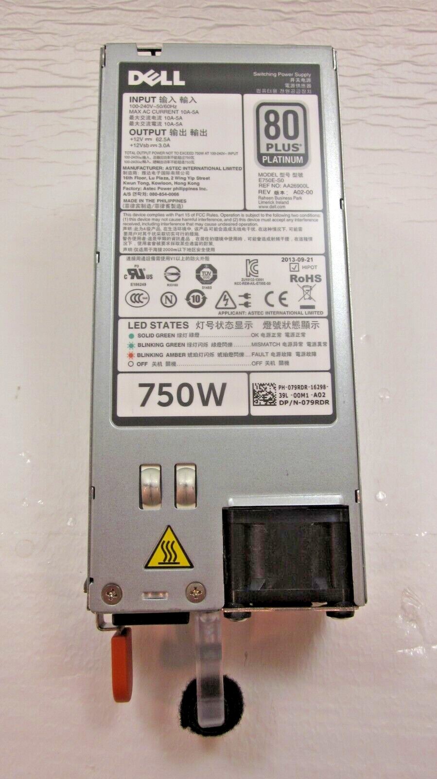 Dell | DP/N 079RDR 750W 80 Plus Platinum Power Supply Bench Tested Working Pull