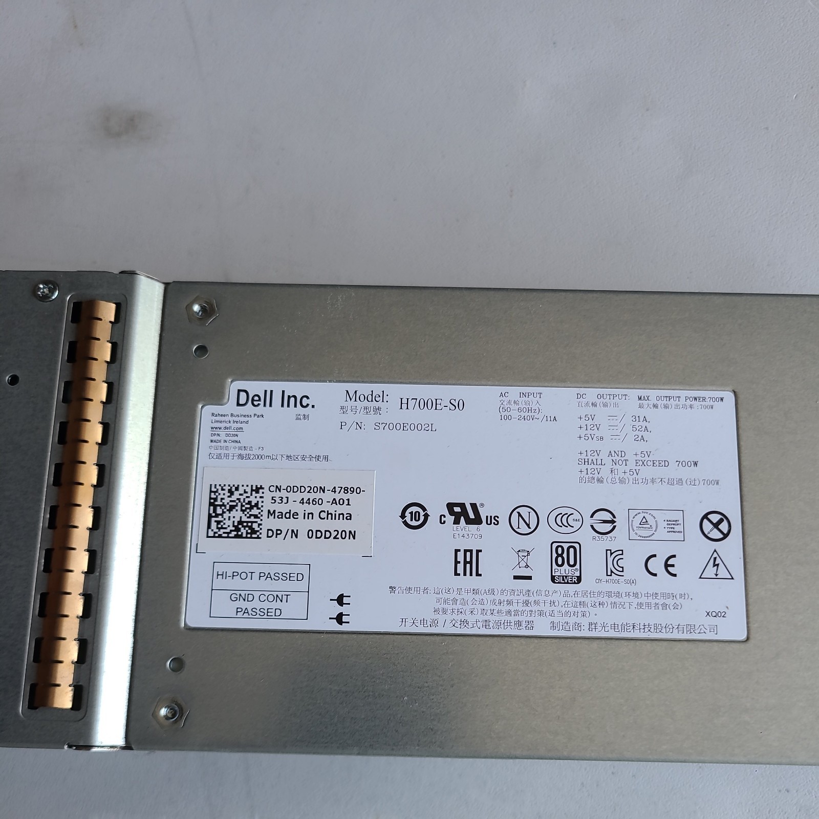 Dell H700E-S0 700W Server Power Supply For PS6210/PS4100/SC200 P/N 0DD20N