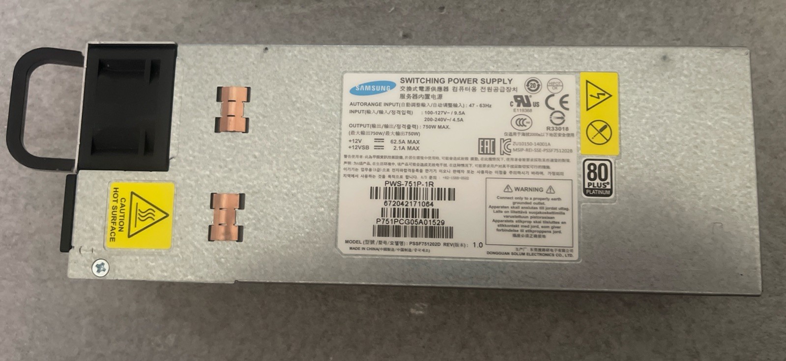 Samsung 750W PSU  PWS-751P-1R Rev For Supermicro 1U 2U Tested Free Shipping