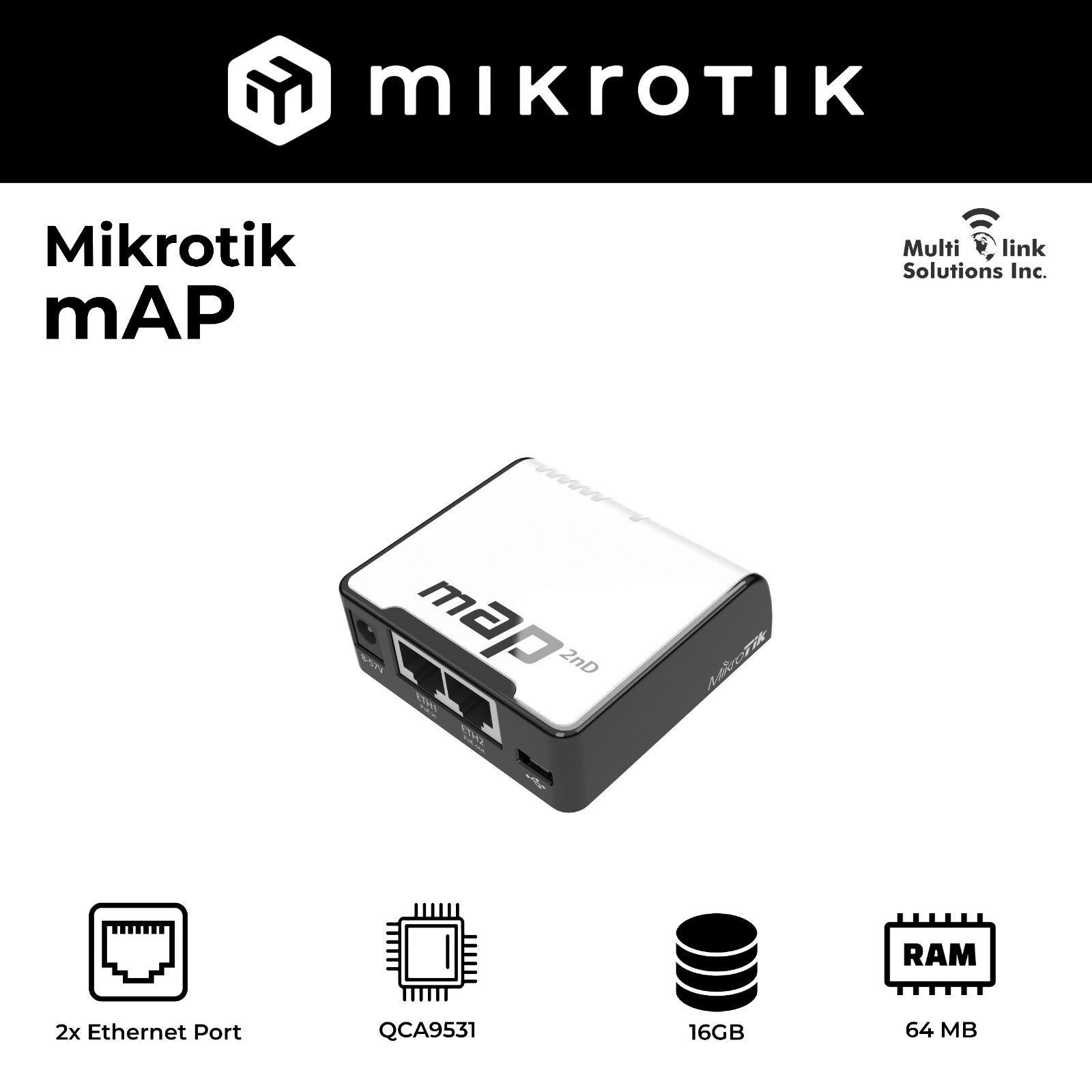 Mikrotik mAP RBmAP2nD Dual-Chain 2.4GHz micro AP, 650MHz CPU