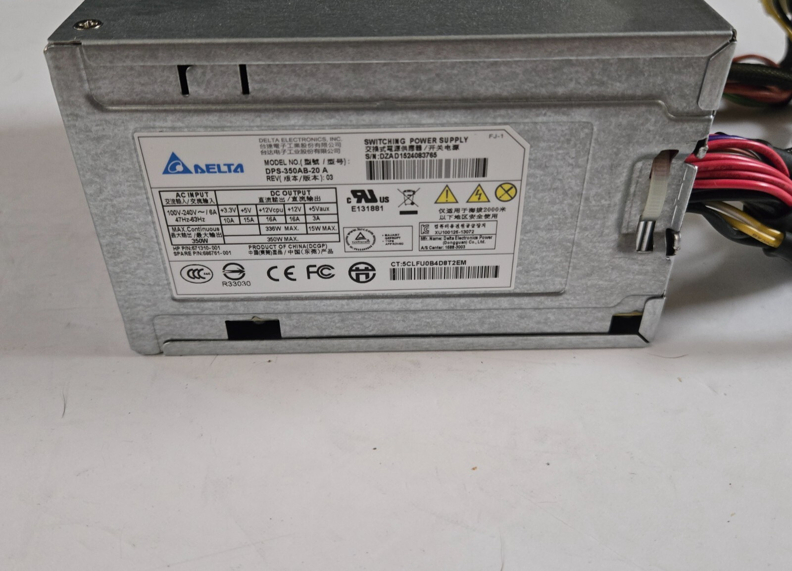 HP ProLiant ML310e G8 V2 350W Server Power Supply 671310-001 686761-001