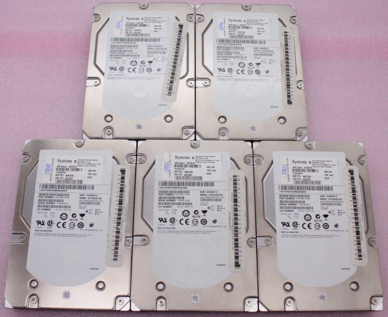 Lot of 5 IBM System X 42C0264 450GB 15K RPM 6G SAS 3.5″ Server HDD | 9FM066-039