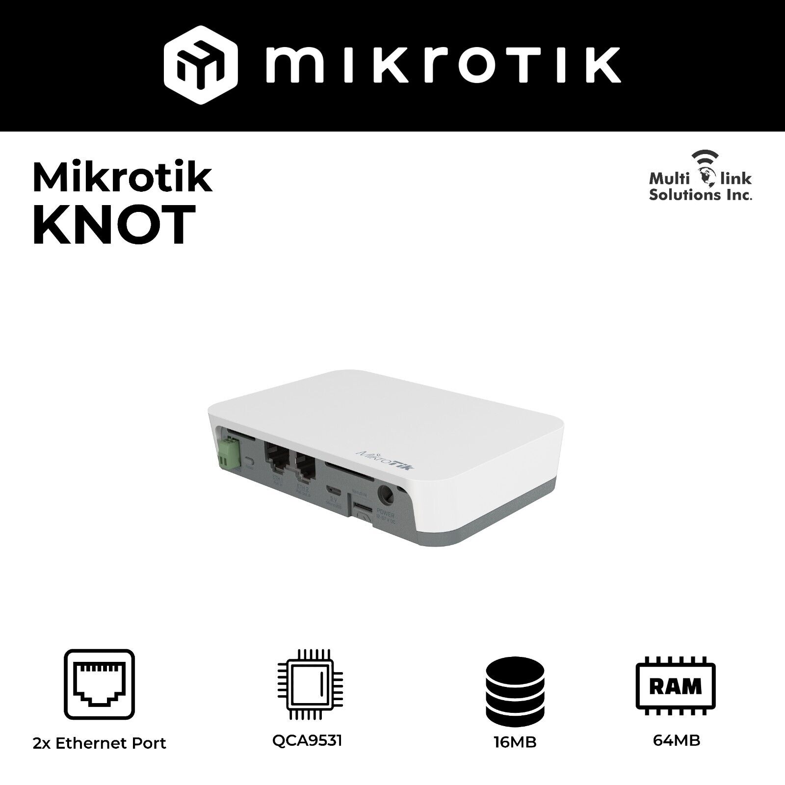 Mikrotik KNOT RB924i-2nD-BT5&BG77 2x 100 Mbps Ethernet with PoE-in and PoE out