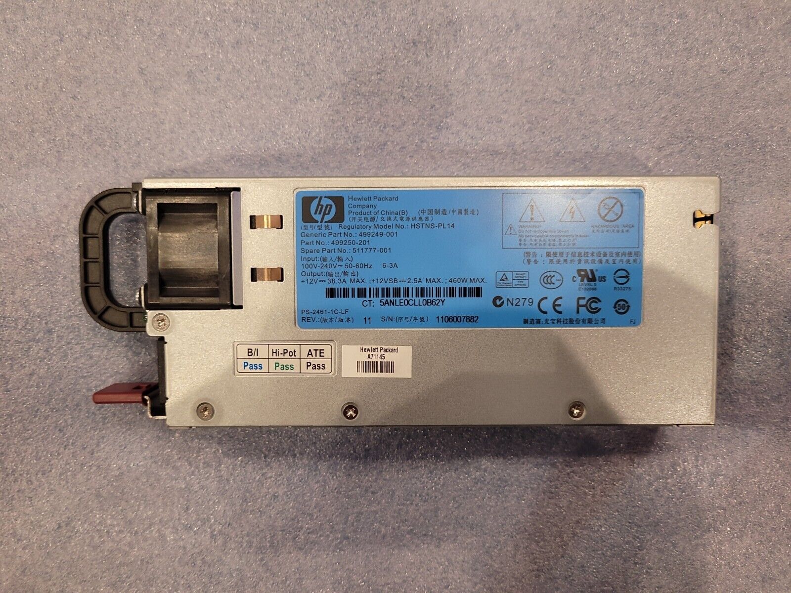 HP 499250-201 Proliant DL360/380 G6 / G7 460W Server Power Supply