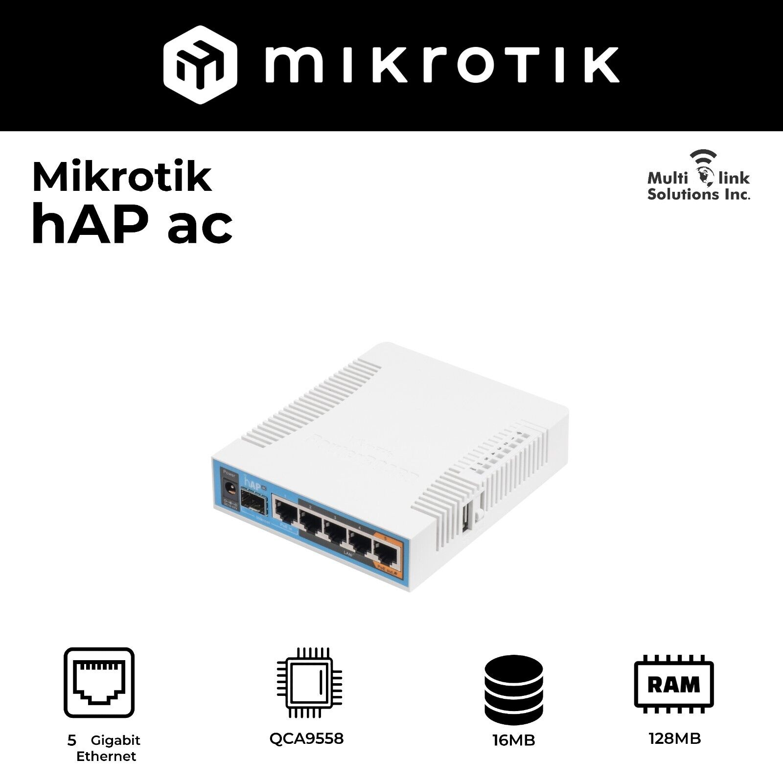 MikroTik hAP AC RouterBoard (RB962UiGS-5HacT2HnT) Triple Chain Access Point
