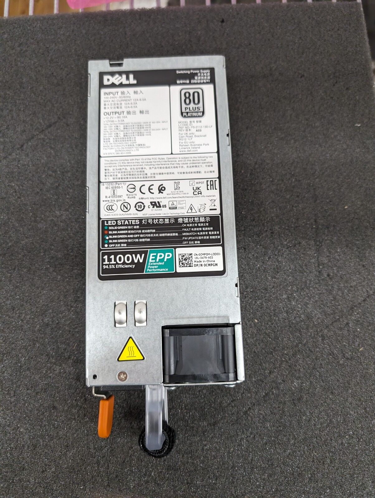 New, Dell, 0CMPGM, 1100W 80 Plus Platinum EPP Server Power Supply