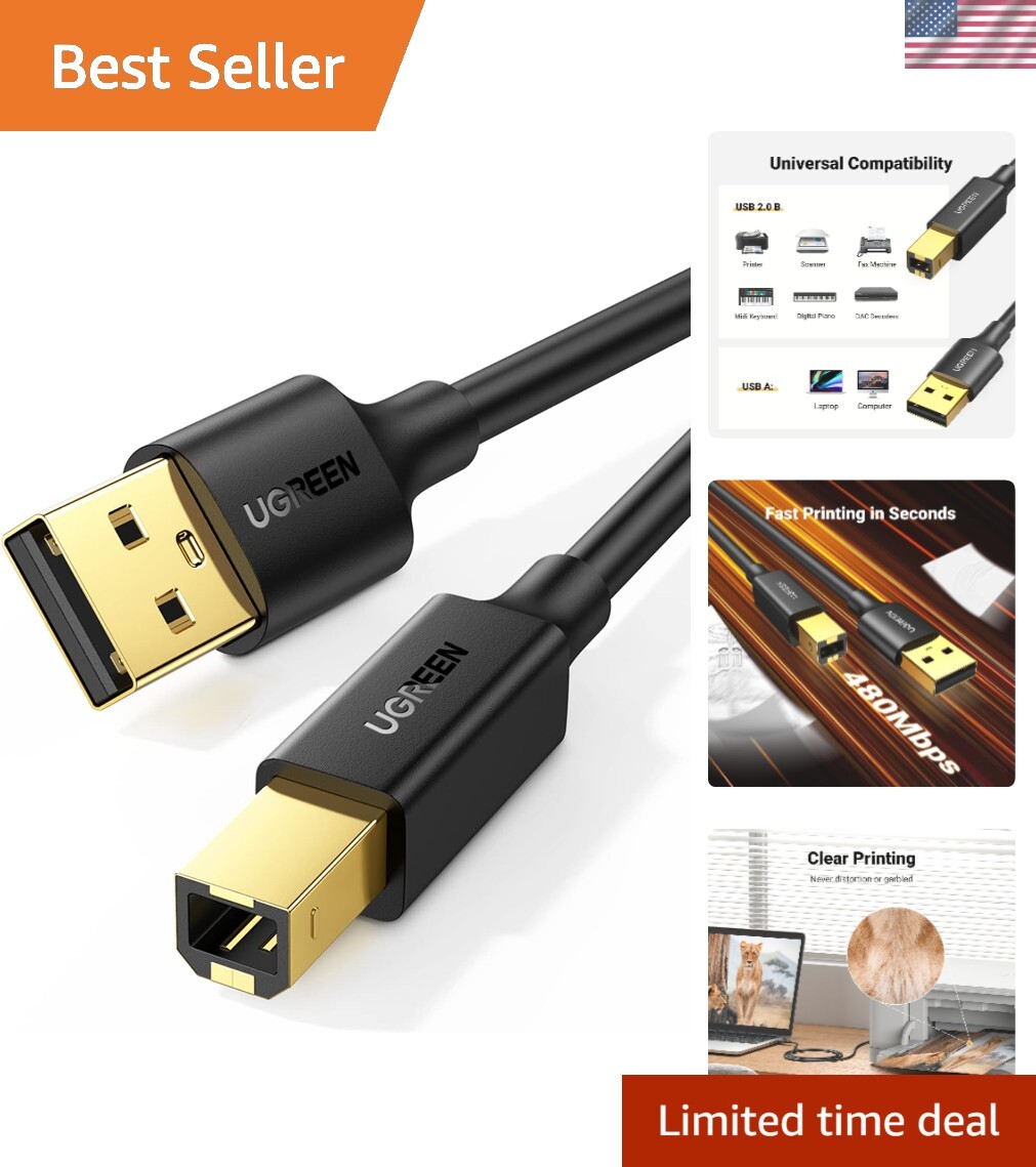 15FT USB 2.0 A to B Printer Cable for Reliable Data Transfer – Black