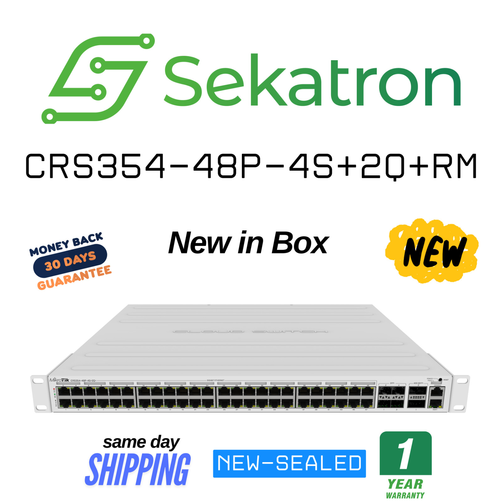 ♻️ NEW MikroTik CRS354-48P-4S+2Q+RM 48-Port PoE+ Cloud Router Switch – ⚡FastShip