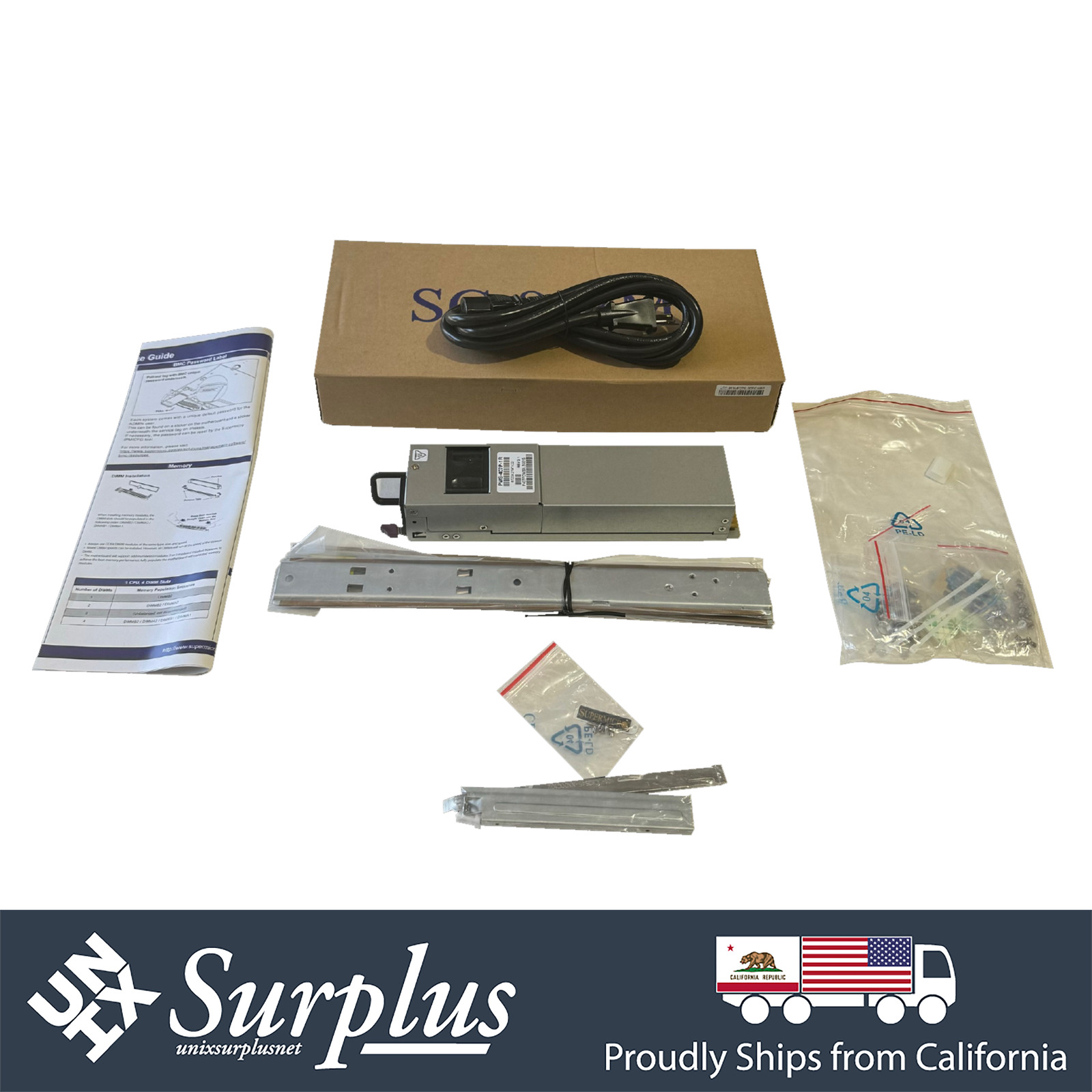 Supermicro SC813M 1U Server Kit + 1x 400W PSU PWS-407P-1R w/ Power Cord & Screws