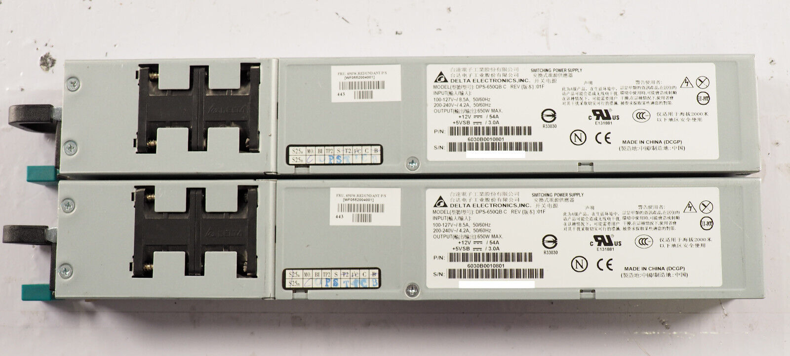 Lot of 2 Delta DPS-650QB 6030B0010801 WF0552004001 650W Server Power Supply