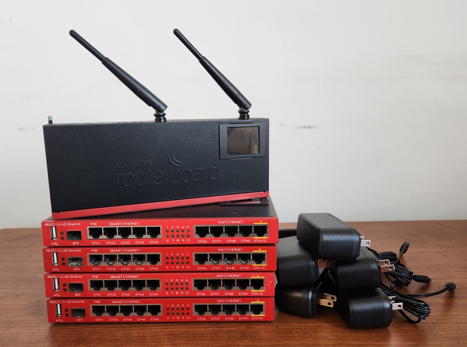 Lot of 5_MikroTik RB2011UiAS-2HnD-IN Router with Power Adapter