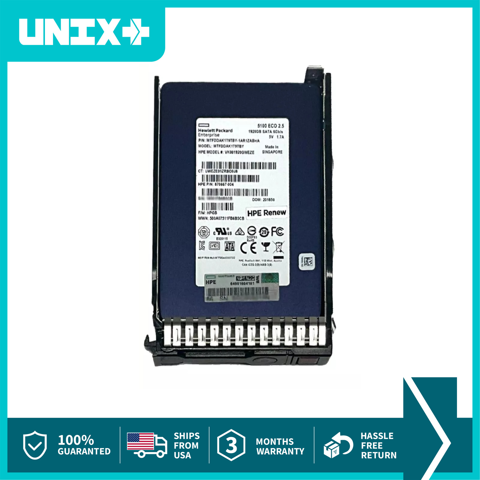 HP 1.92TB ~ 2TB SATA SSD 870667-004 2.5 Enterprise SSD Drive for HP Server