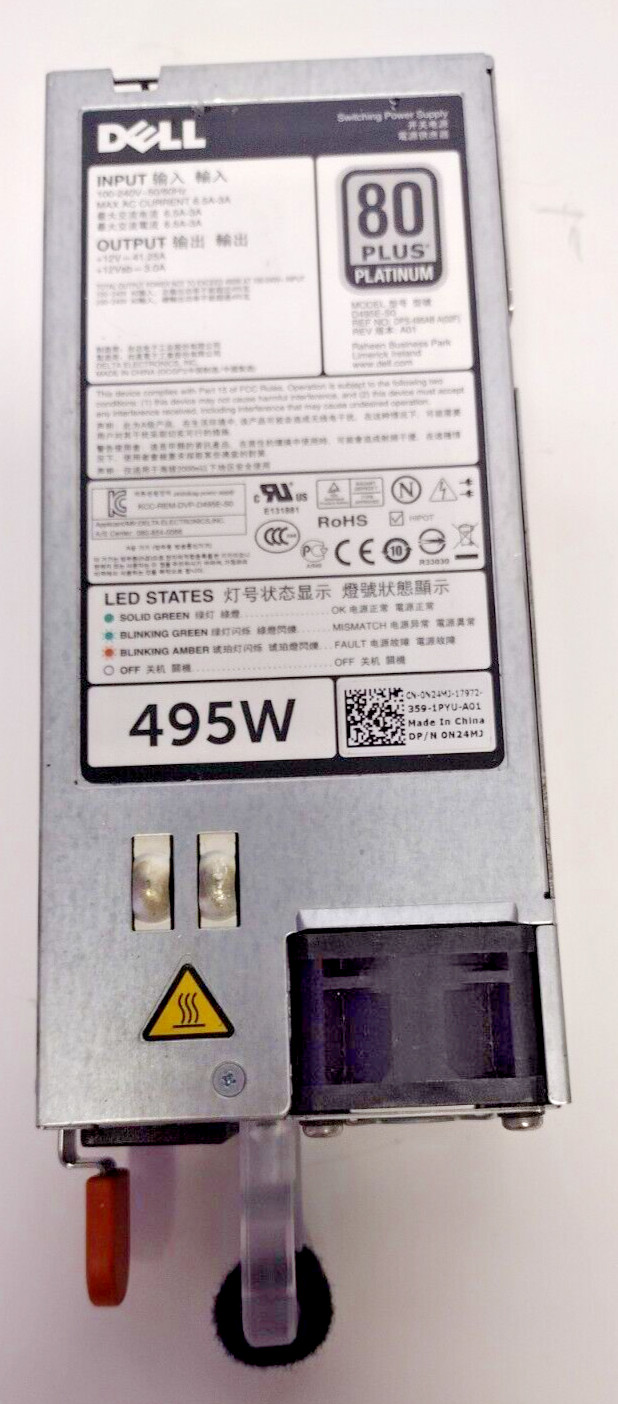 Dell PowerEdge T320 T420 T620 R620 R720 Server Power Supply 495W / 0N24MJ