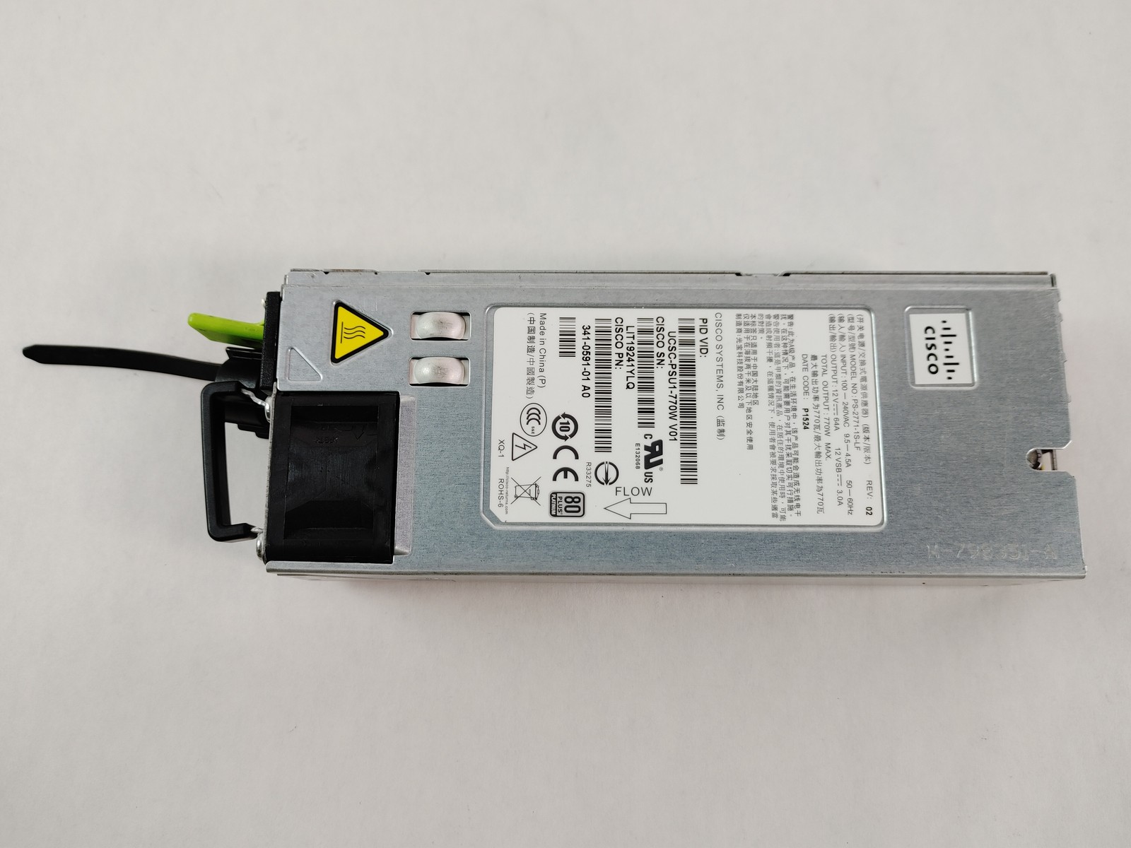 Lot of 2 Cisco 341-0591-01 Hot Swap 770W 1U Server Power Supply For UCS220 M4