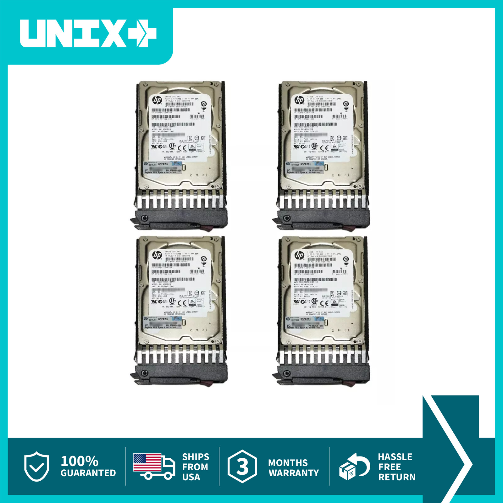 Lot of 4 HP 146GB SAS 652625-001 2.5 Server Hard Drive 15K RPM 6Gbps with Caddy