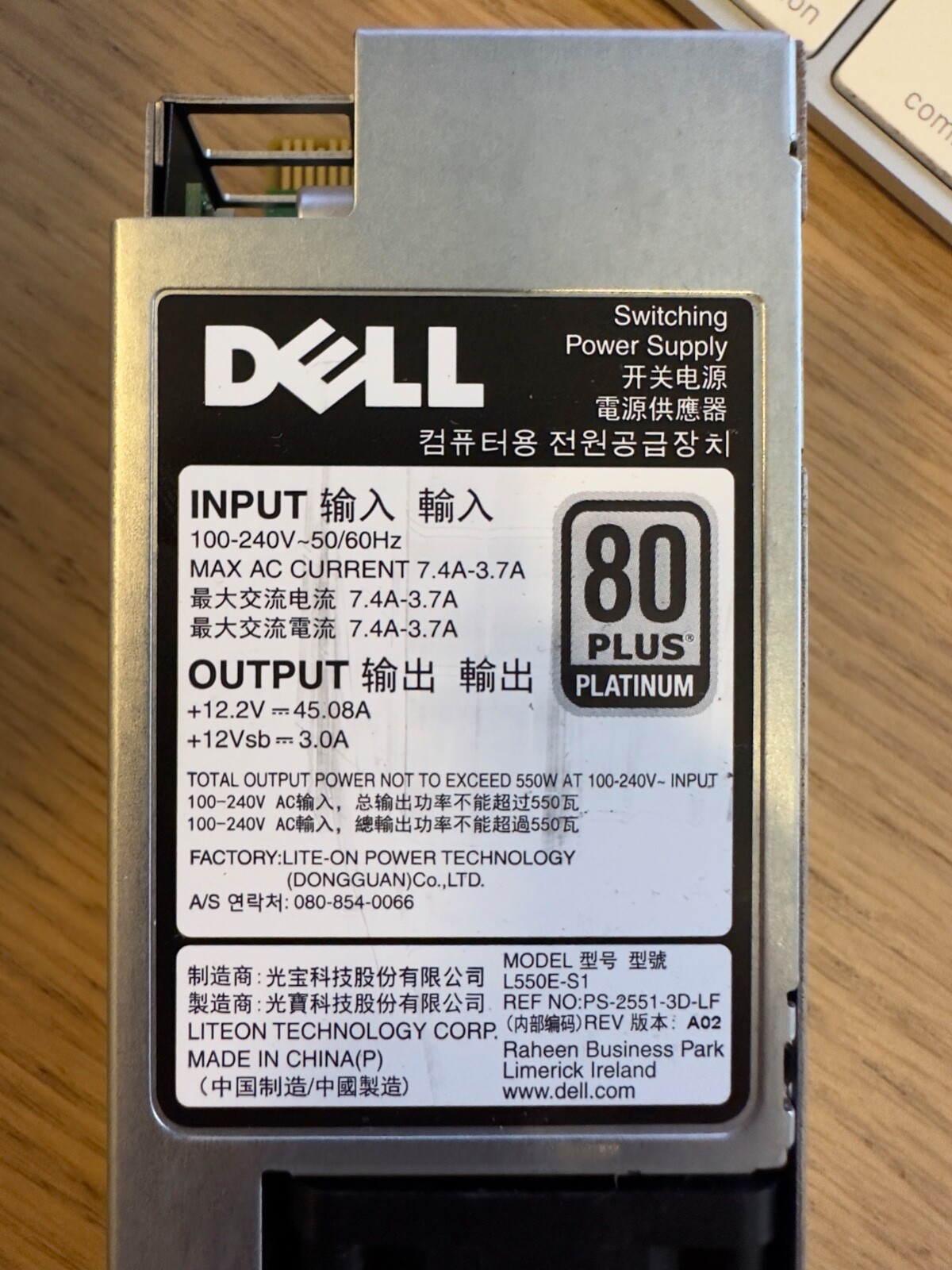 Dell 0034X1 80+ Platinum 550 Watt R430 Server Power Supply