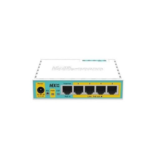 hEX PoE Lite 5 Port Ethernet Router USB PoE Output Shielded Compact Design