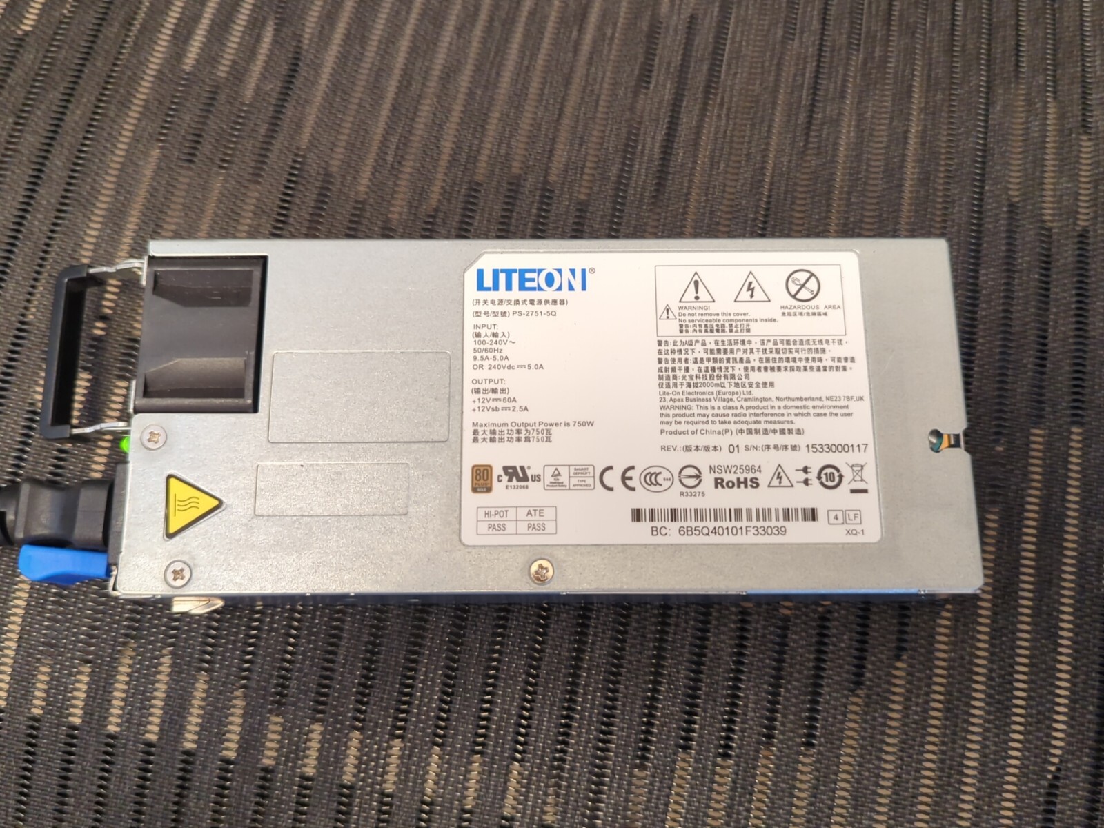 Liteon PS-2751-5Q 750W Server Power Supply