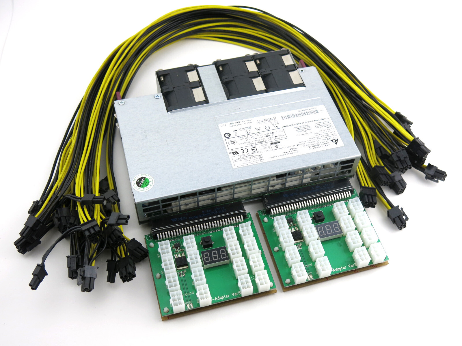 Platinum 94% 2400 Watt GPU Mining Rig Power Supply 200-240V w 10 PCIE Cable