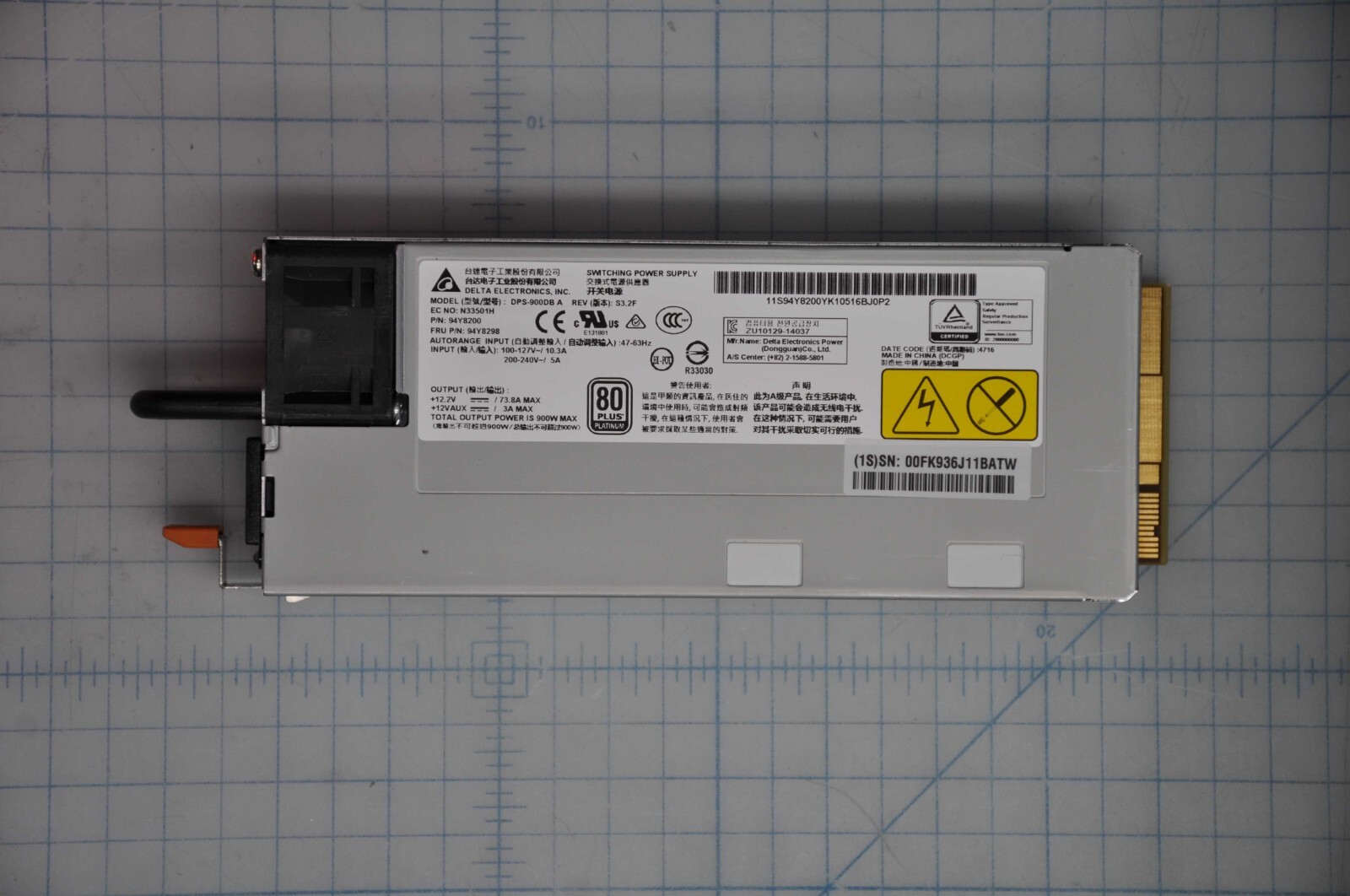 DELTA ELECTRONICS 900W Server Power Supply 00YJ923 94Y8148 Grade B 94Y8298