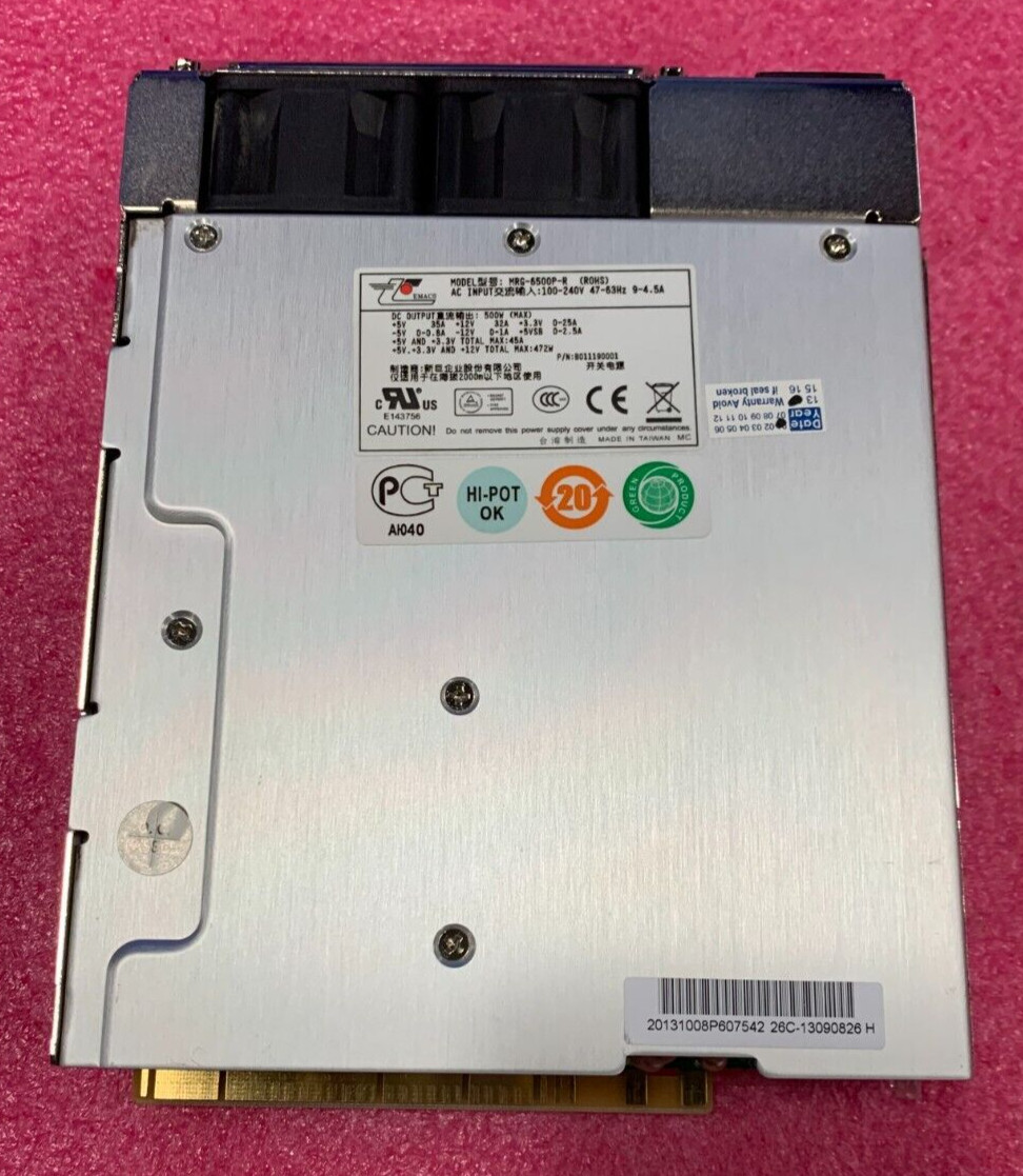 EMACS MRG-6500P-R 500W Redundant 2-Fan Hot-Swap Server Power Supply PSU