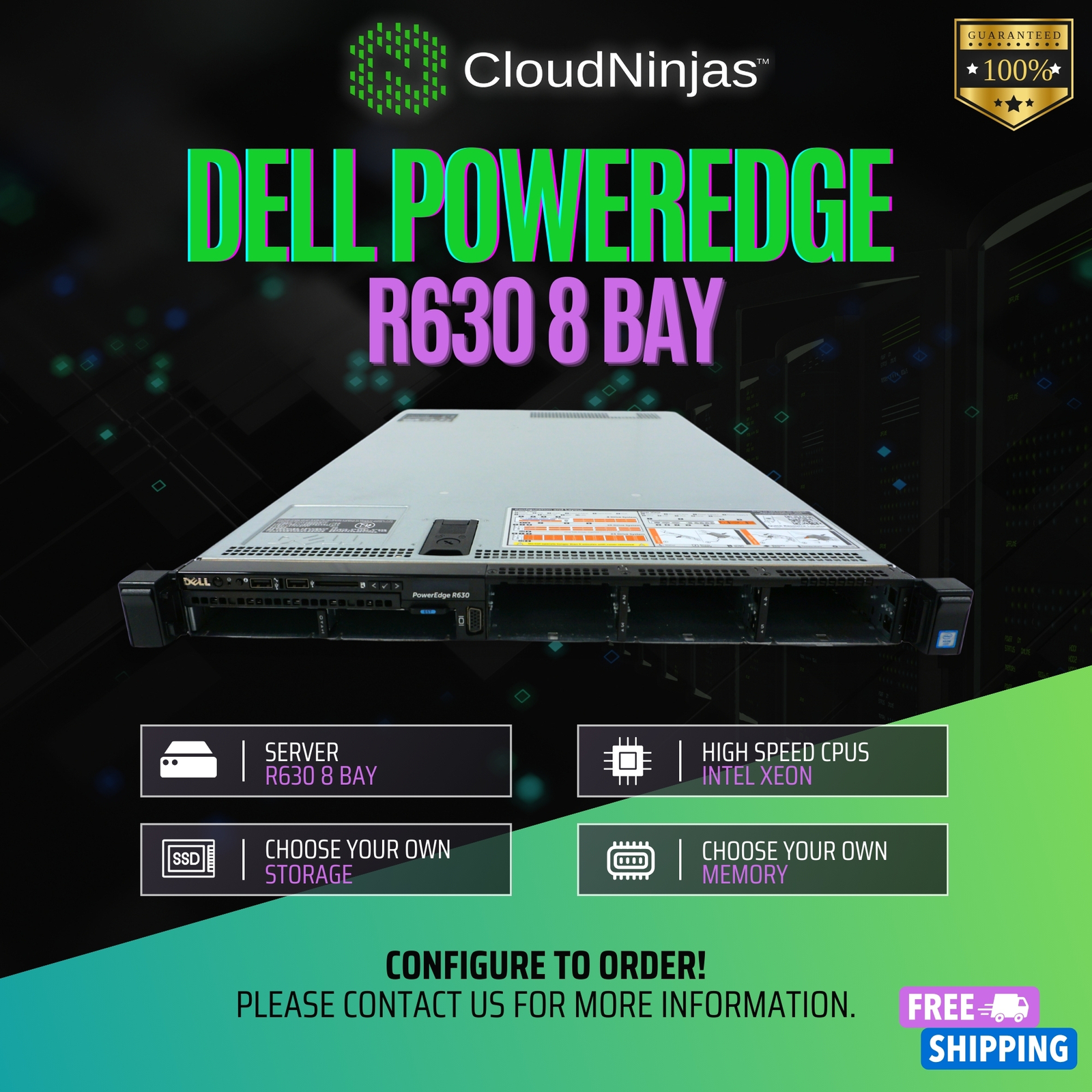 Dell PowerEdge R630 8 Bay SFF 2x Xeon E5-2630V4 DDR4 SSD RAID Rails CTO Server