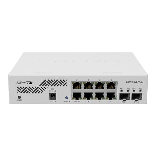 MIKROTIK, CSS610-8G-2S+IN 8G, 2 SFP+ Port, Indoor Switch 64kb Flash, Passive POE