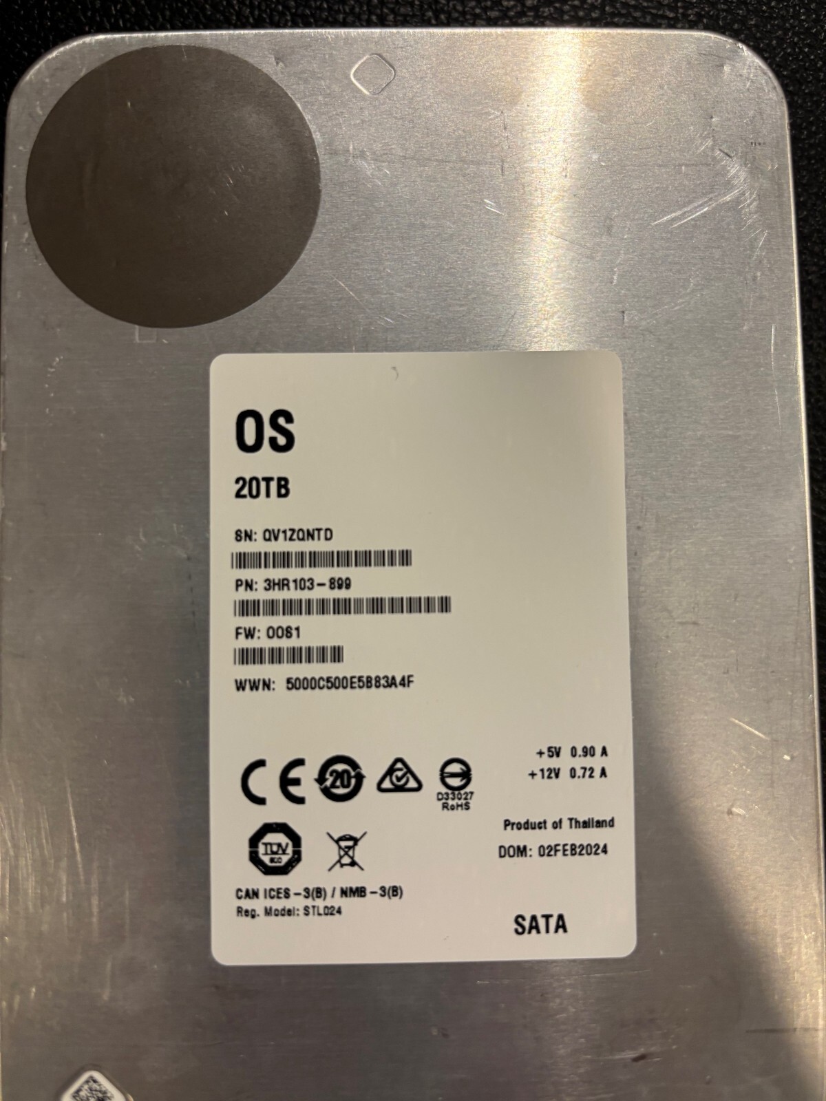 White Label (3HR103-899) – 20TB OS (LFF 3.5in) 6G SATA-3 7.2K HDD