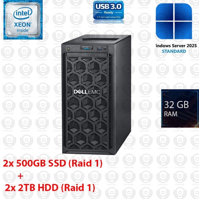 Dell PowerEdge T140 Server Xeon E-2124 32GB RAM H730P 4TB Windows Server 2025