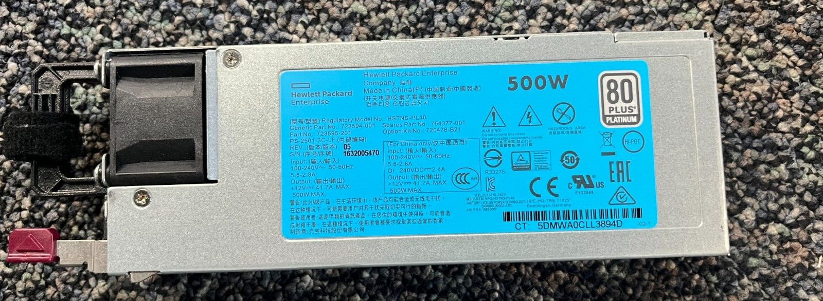Hewlett Packard Enterprise – 500W Server Power Supply – 723594-001 – HSTNS-PL40