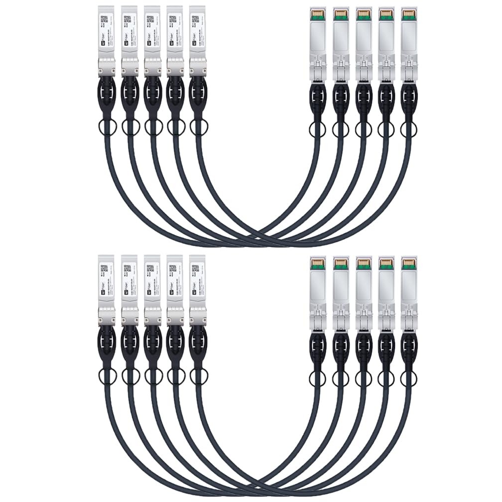 H!Fiber 10 Pack SFP+ Cable, 10G SFP+ DAC, 0.25M(0.82ft), Passive Direct Attac…