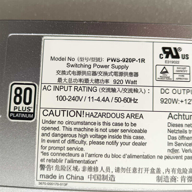 For 80 Plus Platinum 1U PWS-920P-1R 920W Server Power Supply 100% Tested