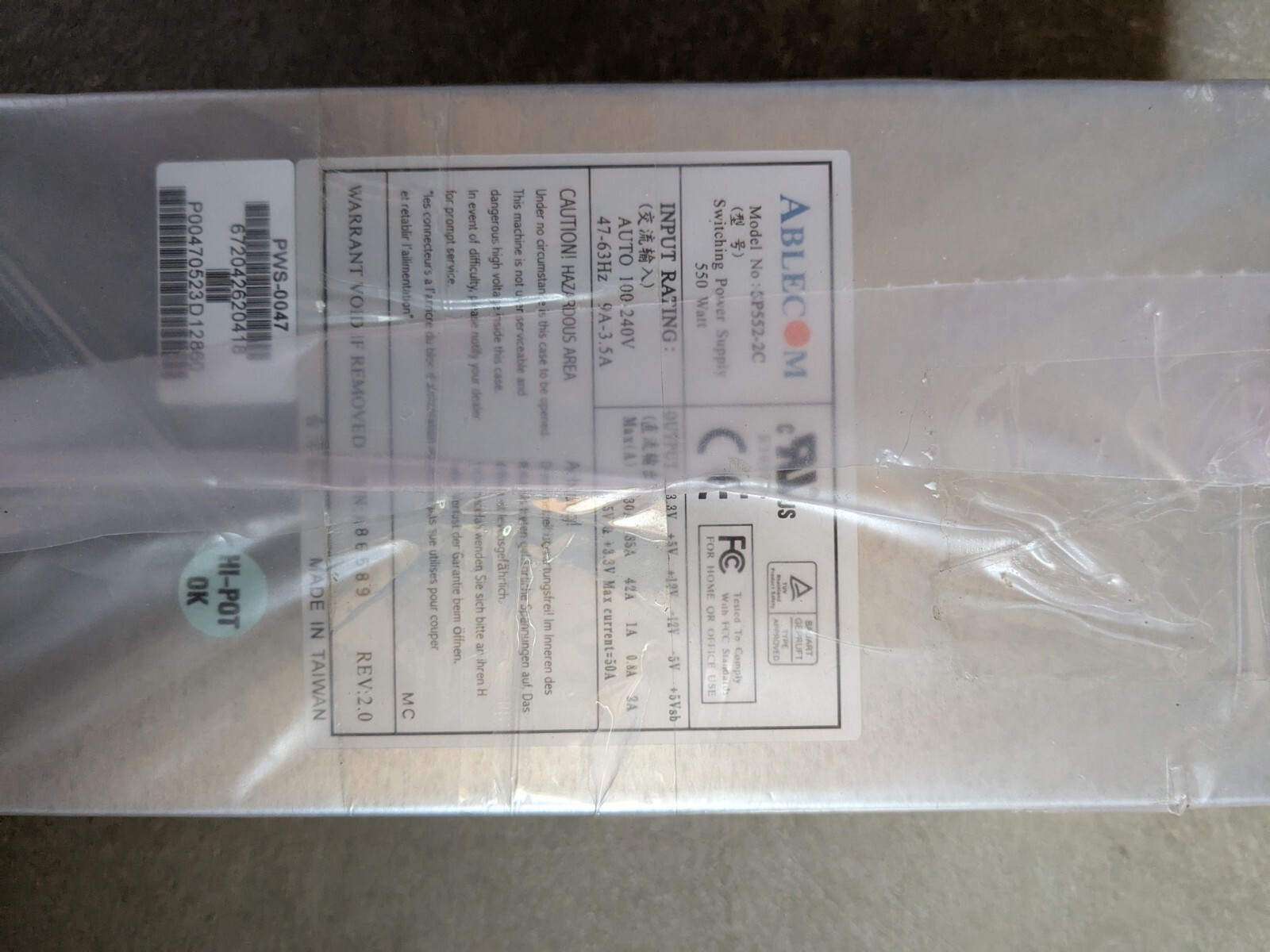 ABLECOM SP552-2C 550W SERVER POWER SUPPLY 2U 24-PIN PWS-0047 SUPERMICRO