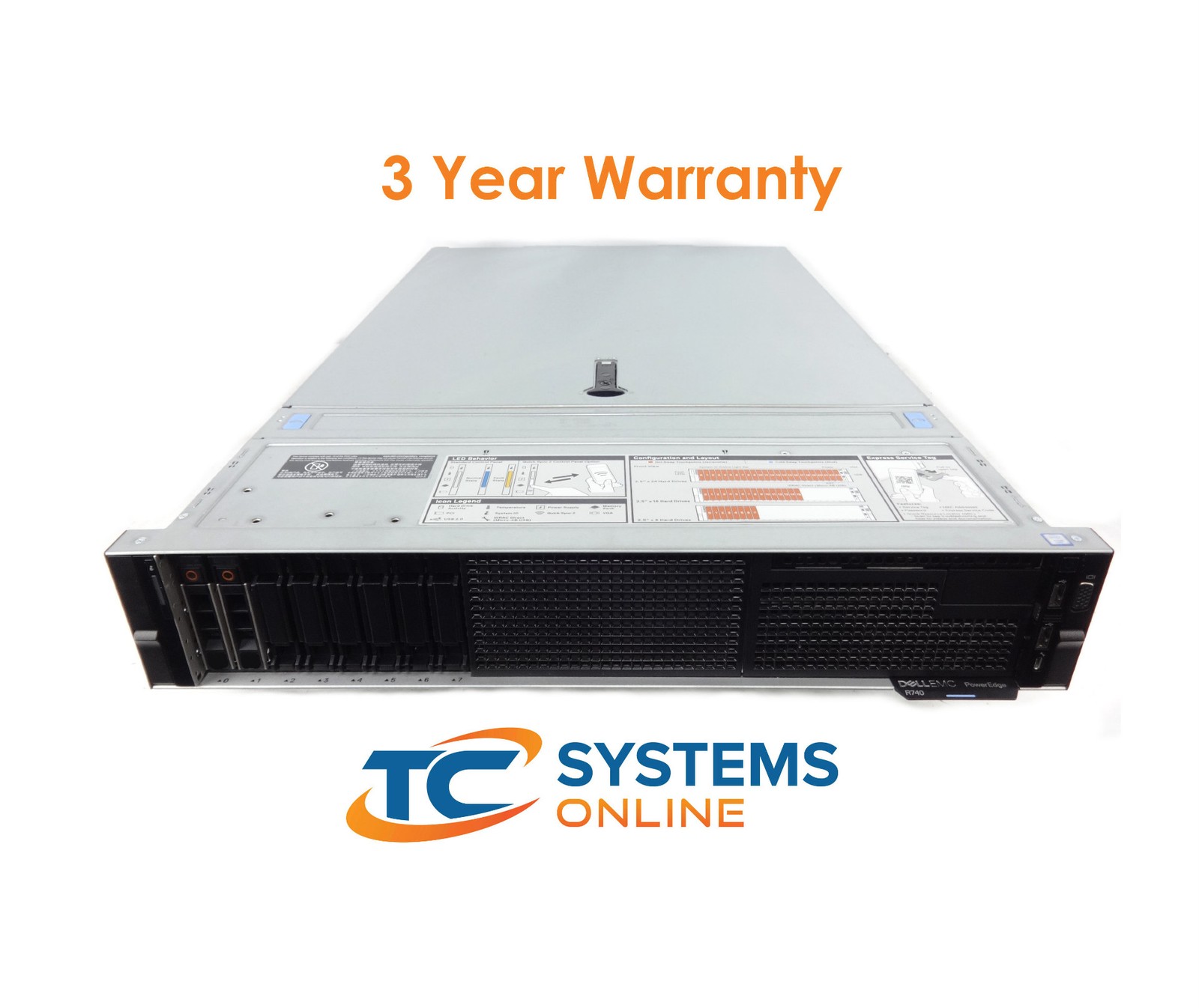 Dell R740 8SFF Server 2xGold 5118 2.3GHZ=24Cores 64GB 2×1.8TB 12G SAS H730P