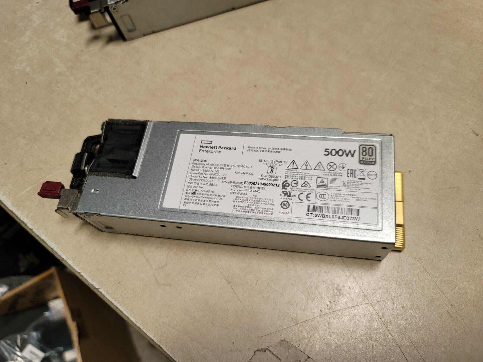 HP 865398-001 ProLiant DL380 G10 500W 1U Server Power Supply G10