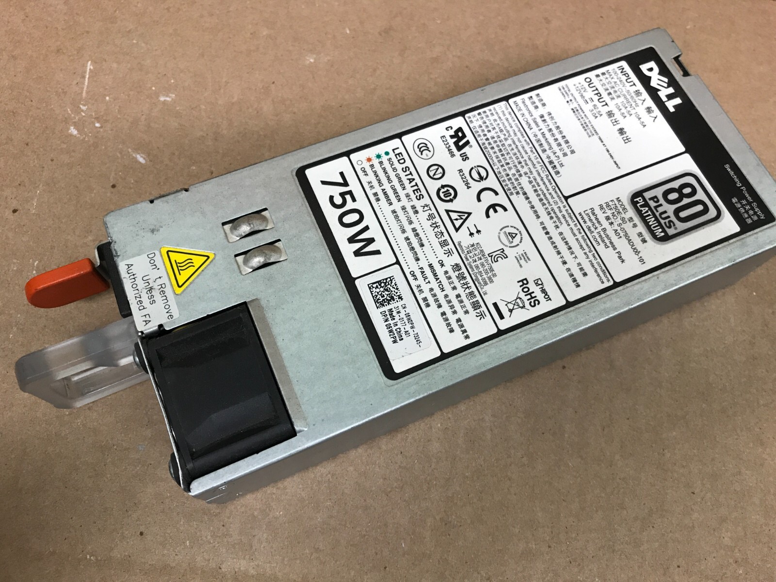 Dell PowerEdge R520 80 Plus Platinum Server Power Supply 06W2PW 750w