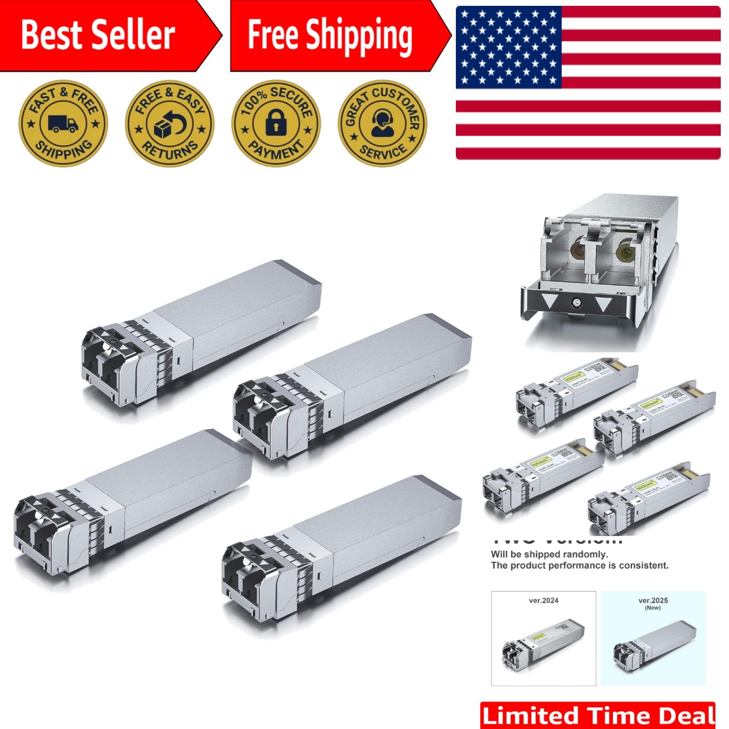 High-Performance 10GBase-SR Multimode SFP+ Transceivers, 300m Range – Pack of 4