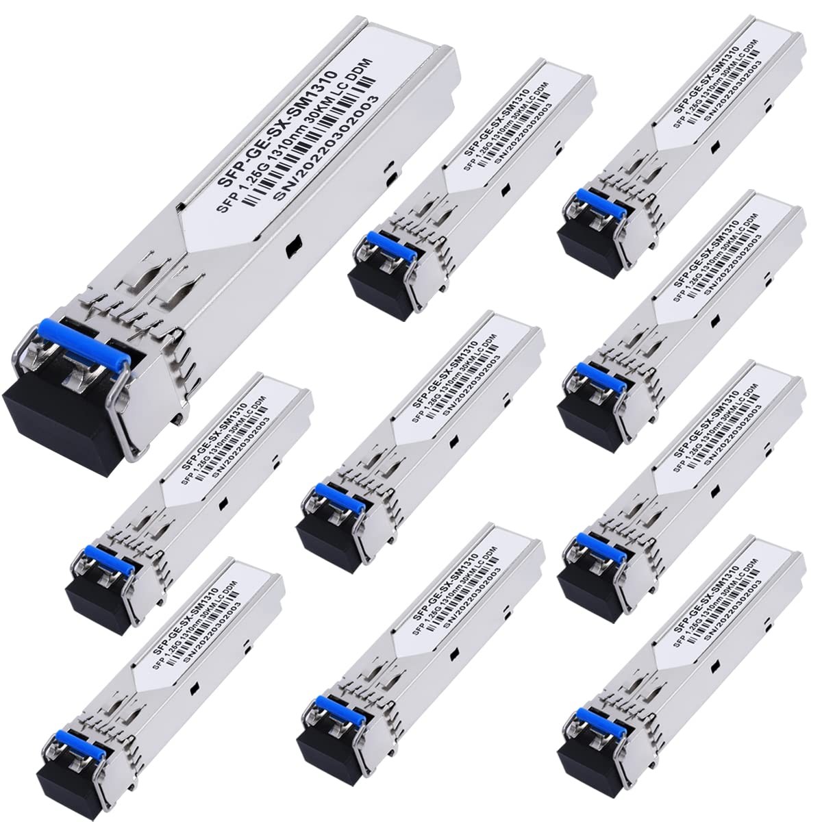 10 Pack 1.25G SFP LC Module 1000Base-LX (SMF,1310nm,20km,DDM) Single-Mode Tra…